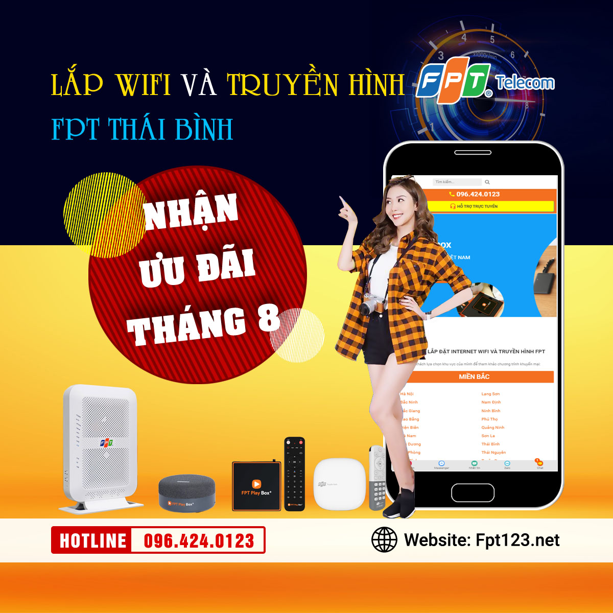 Lắp wifi và truyền hình FPT Thái Bình khuyến mãi tháng 8