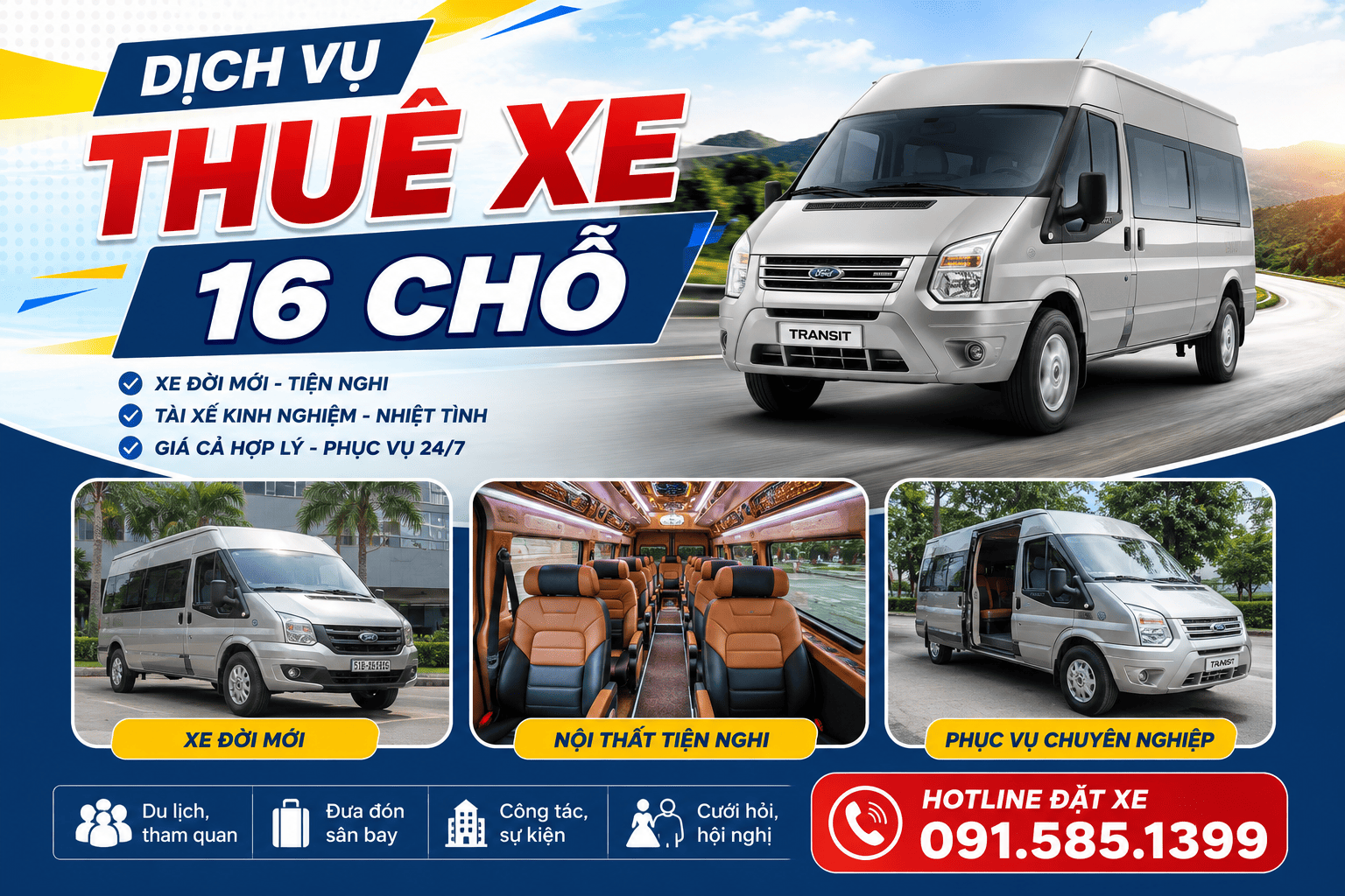 Báo giá dịch vụ thuê xe 16 chỗ