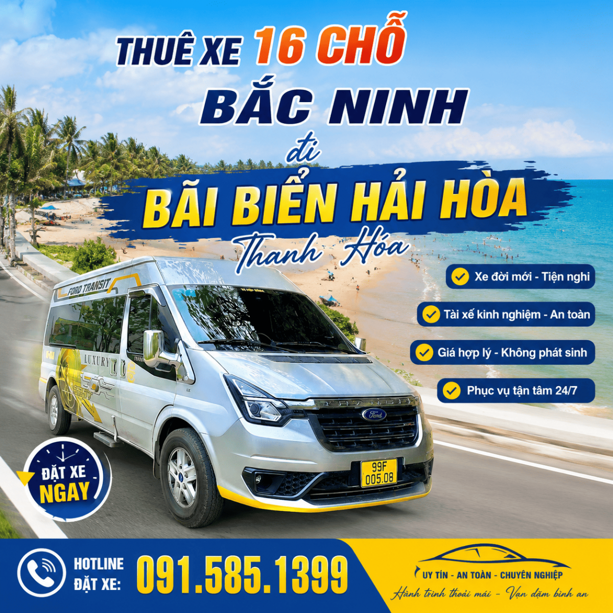 Thuê xe 16 chỗ Bắc Ninh đi bãi biển Hải Hòa