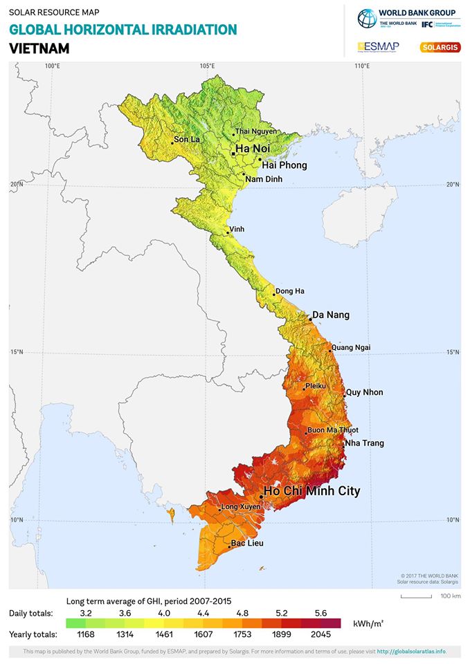 Bản đồ bức xạ phương ngang tại Việt Nam