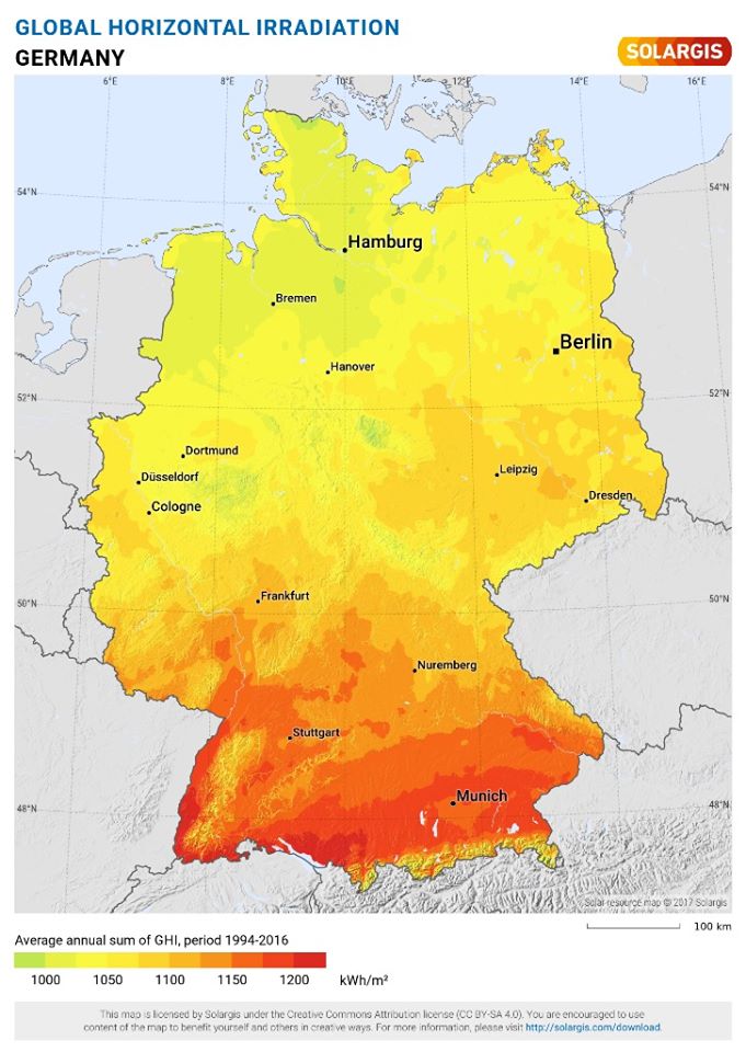 Bản đồ bức xạ phương ngang của nước Đức
